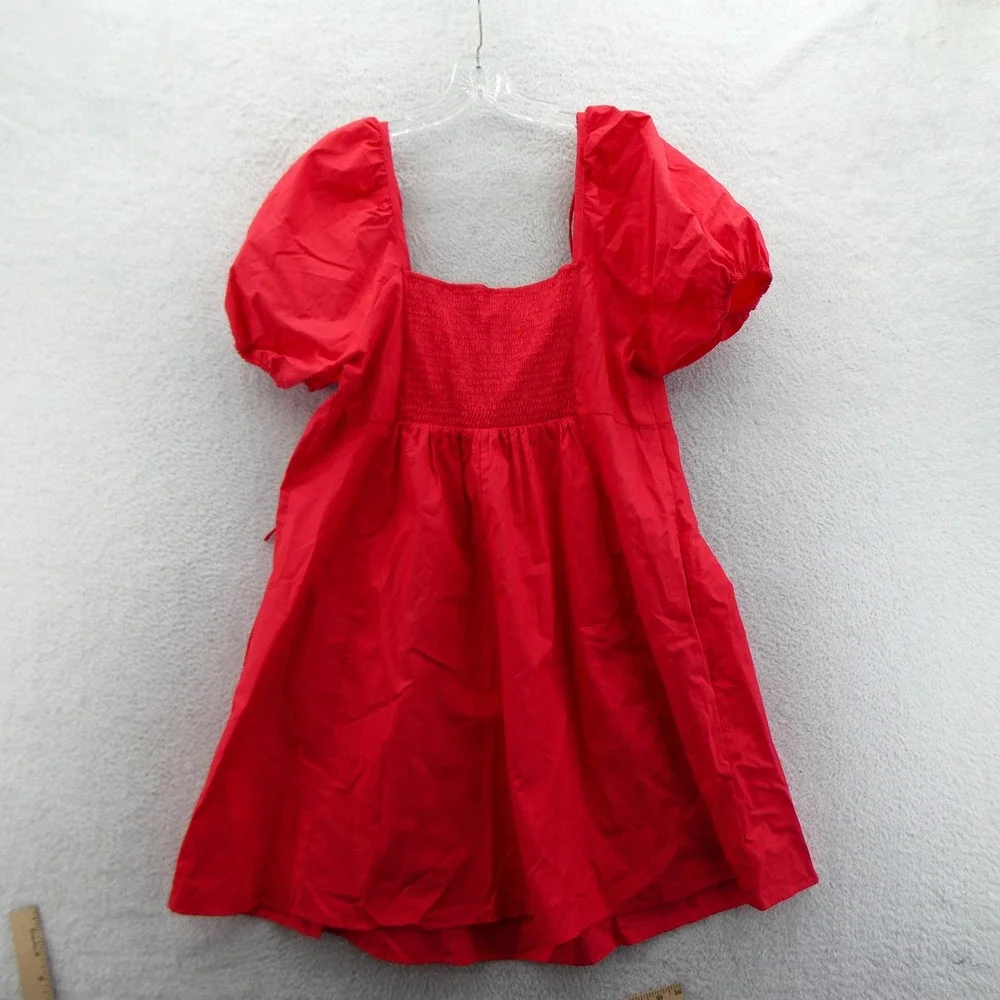Draper James Dress Womens Large Hibiscus Red Puff Sleeve Cotton Mini Dress New - Picture 10 of 11